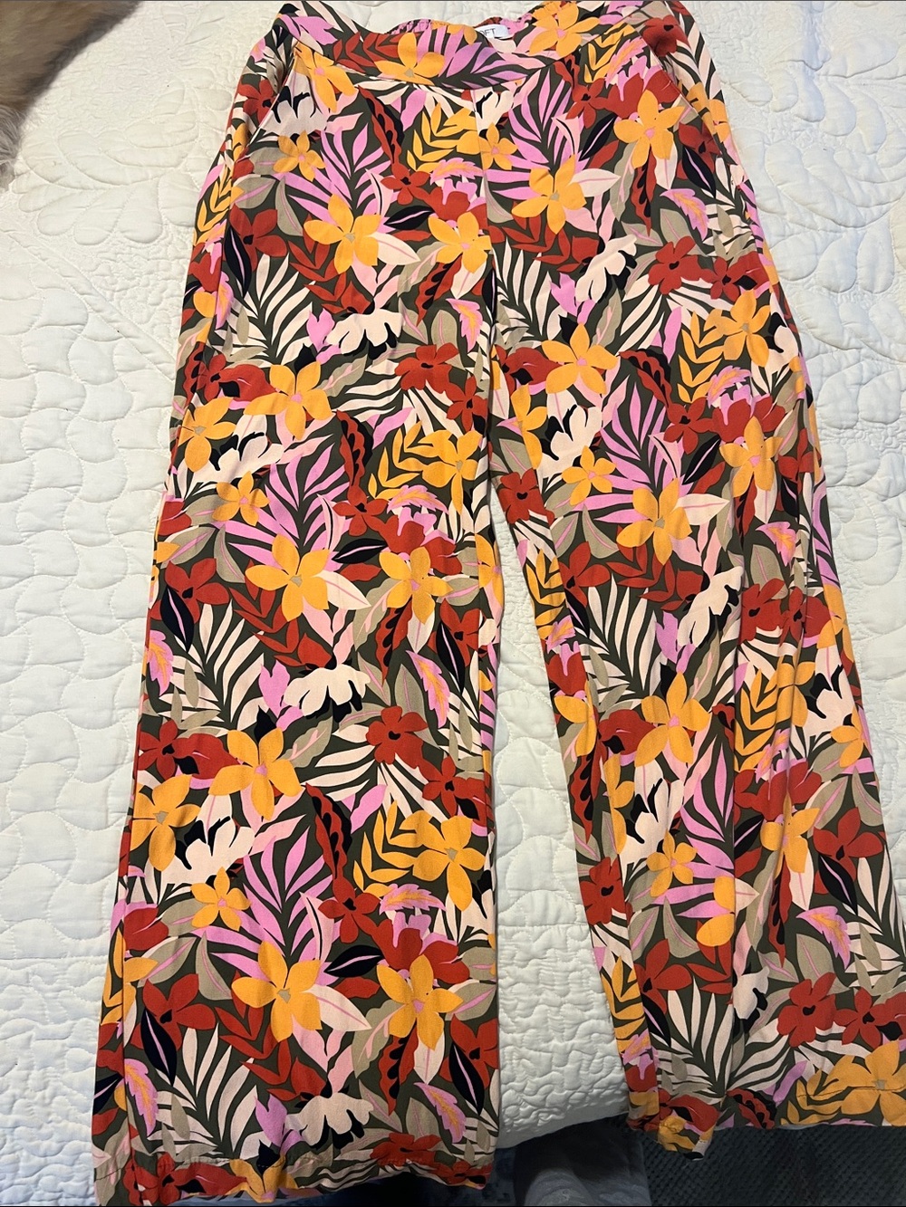LOFT Tropical Floral Wide-Leg Pants in Pink, Yellow & Red